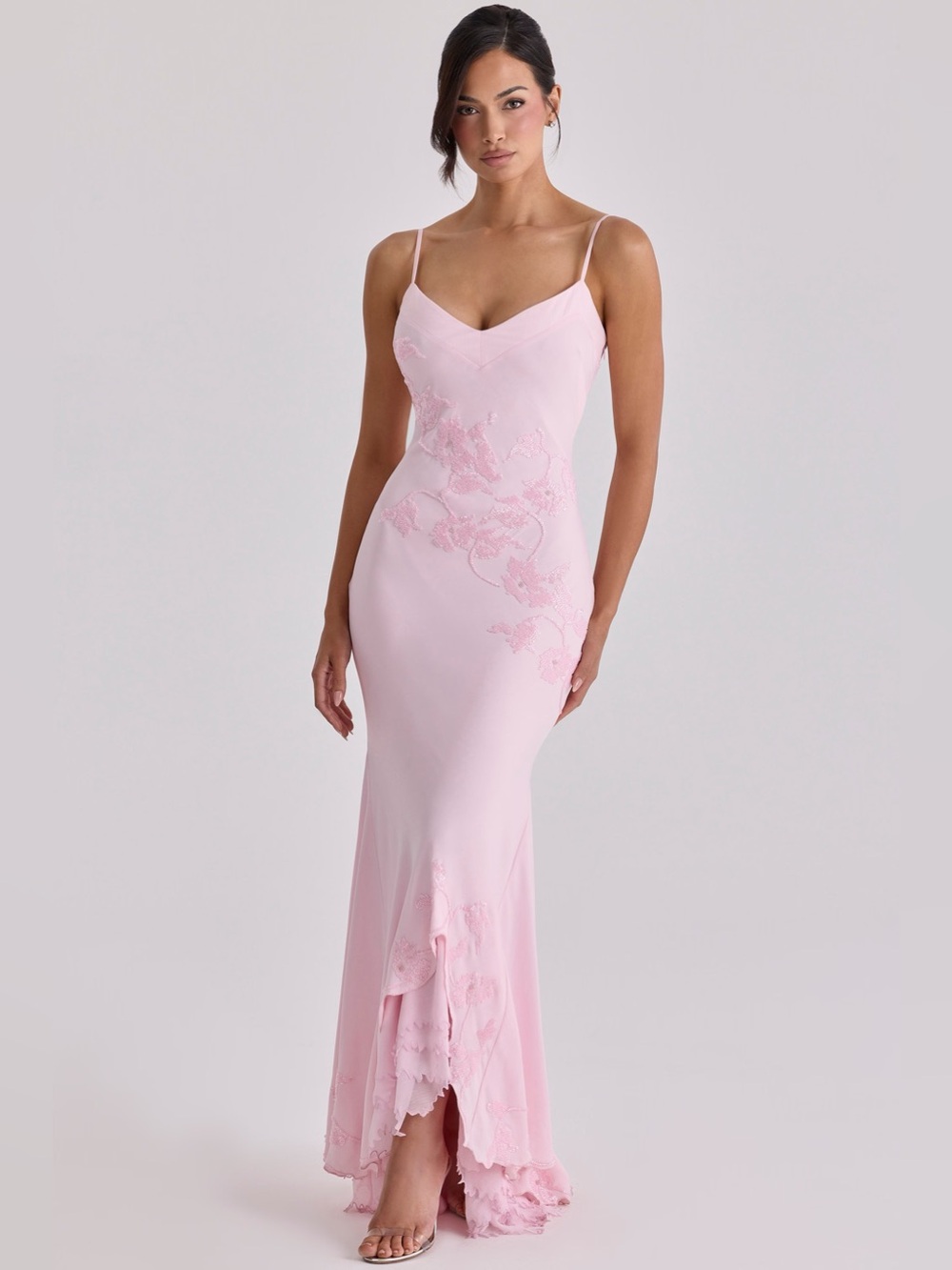 House of CB ANASTELLE Pink Hand Beaded Embellished Satin Maxi Dress NWOT - Picture 2 of 10